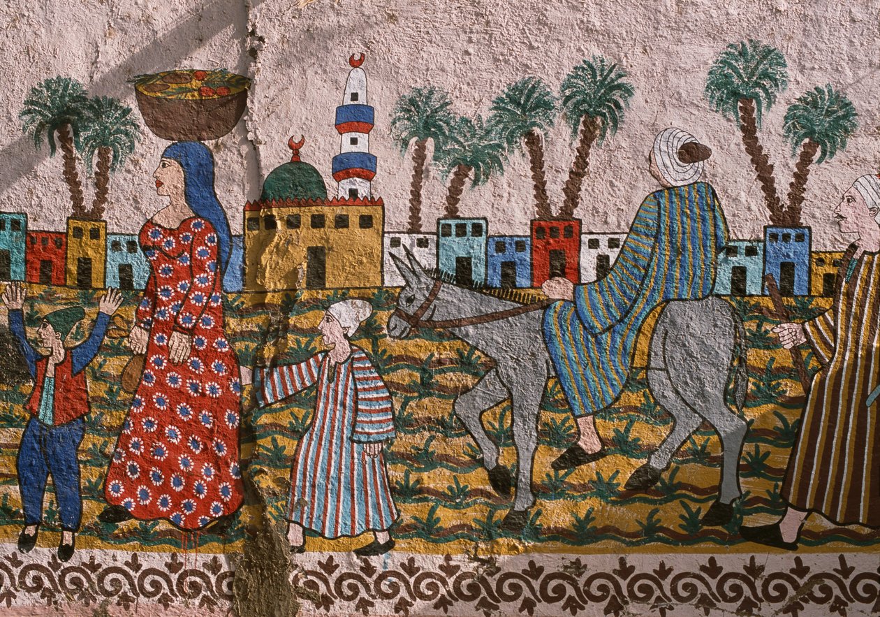 Festett fal, amely egy falut ábrázol, Nyugati part, Luxor alkotó: Unknown