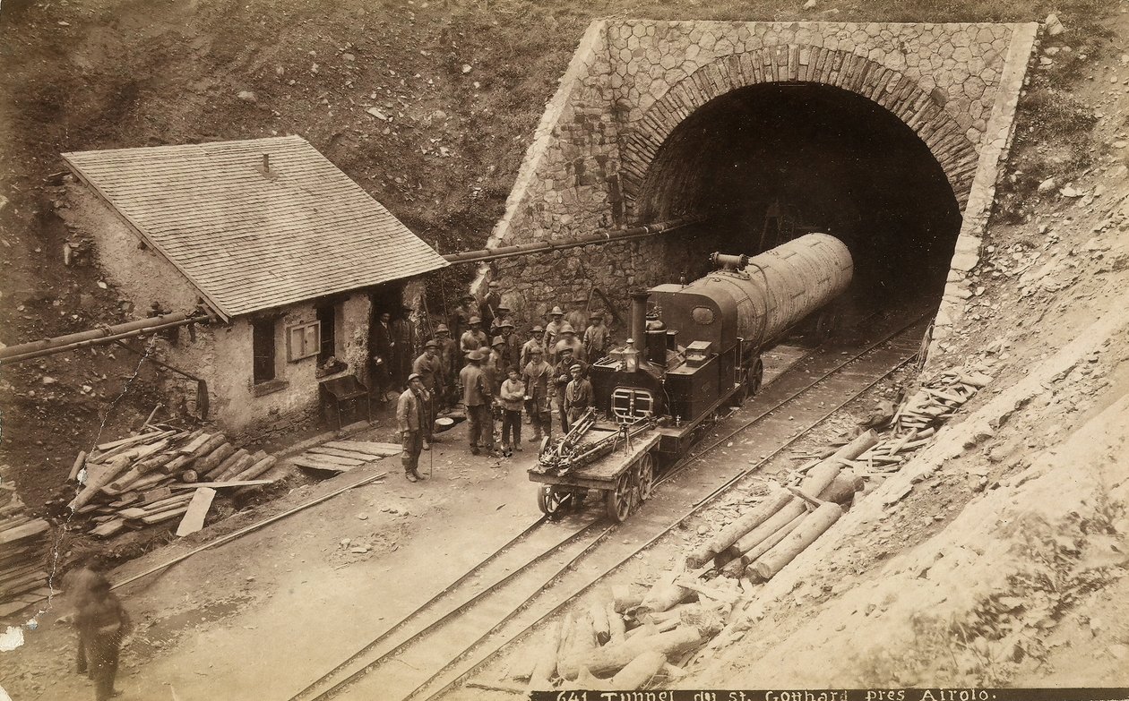 Munkások a Gotthard vasúti alagút építése során, Svájc, 1880 körül alkotó: Unknown