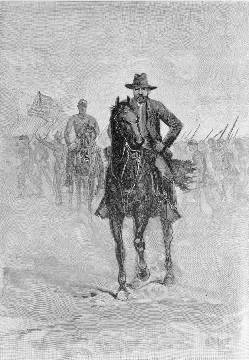 Grant tábornok felderíti a konföderációs pozíciót a Spotsylvania bíróság épületében, metszett C.H. Reed, illusztráció a „Csatták és a polgárháború vezetői” című filmből, szerkesztette: Robert Underwood Johnson a alkotó: American School