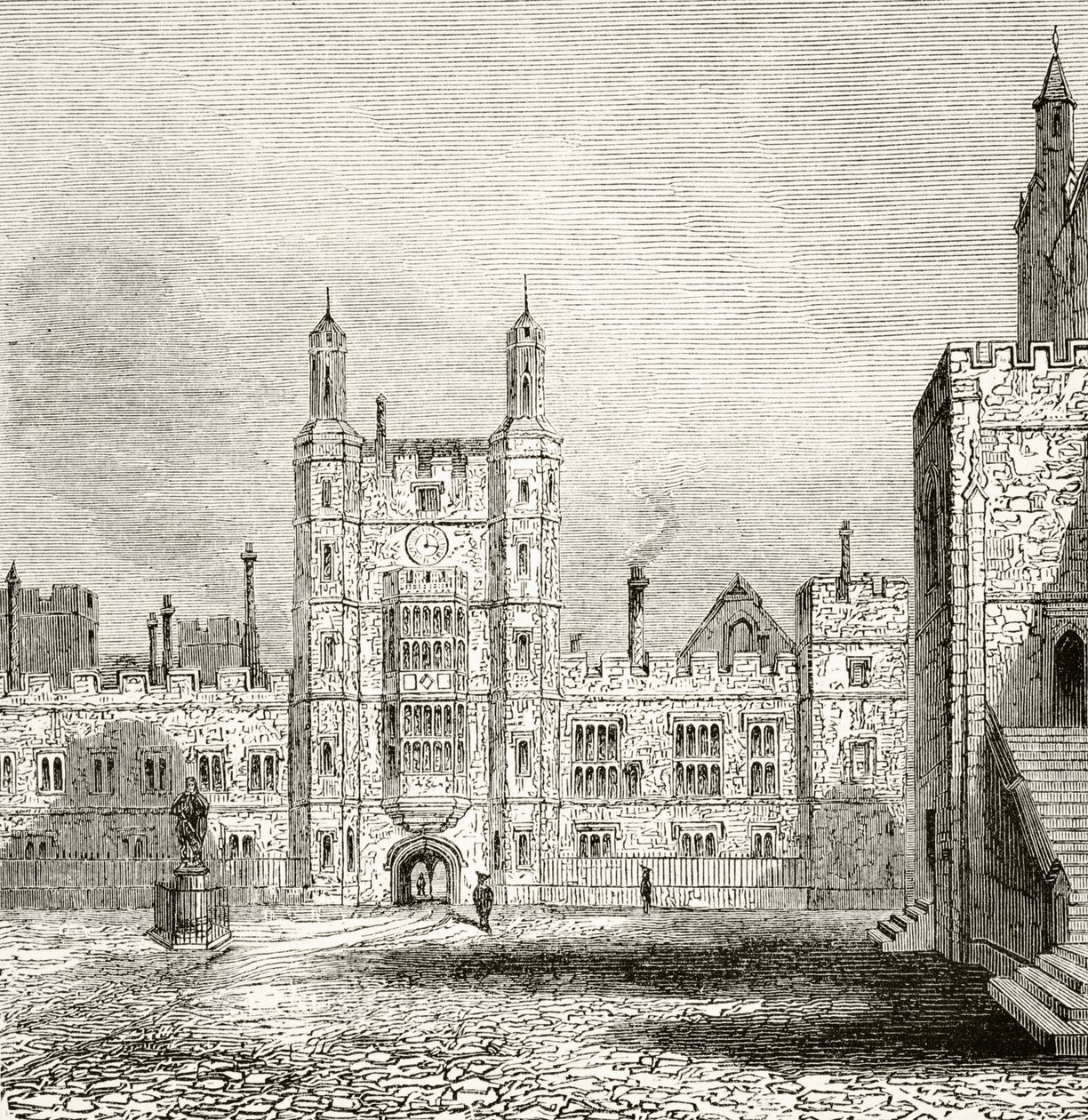 A berkshire-i Eton College iskola udvara a 19. században William Hickman Smith Aubrey (1858-1916) „Anglia nemzeti és hazai története” című művéből, London, 1890 körül. alkotó: English School
