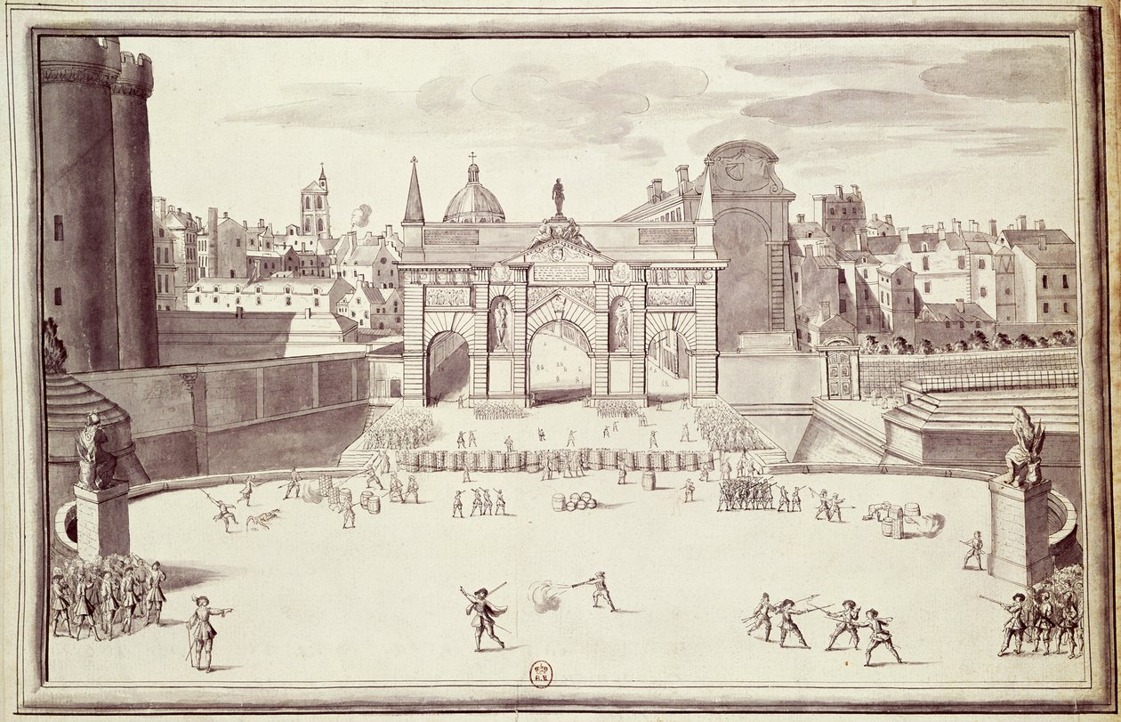 Barikádok a Porte Sainte-Antoine-nál, 1648. augusztus 26. (toll és tinta papíron) alkotó: French School