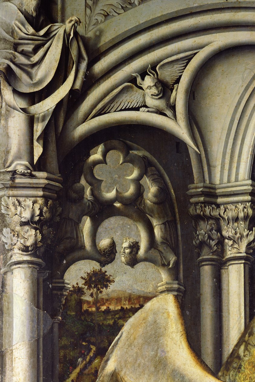 Építészeti részletek az Aix Angyali üdvözletből, 1445 körül (26541 részlet) alkotó: Master of the Aix Annunciation