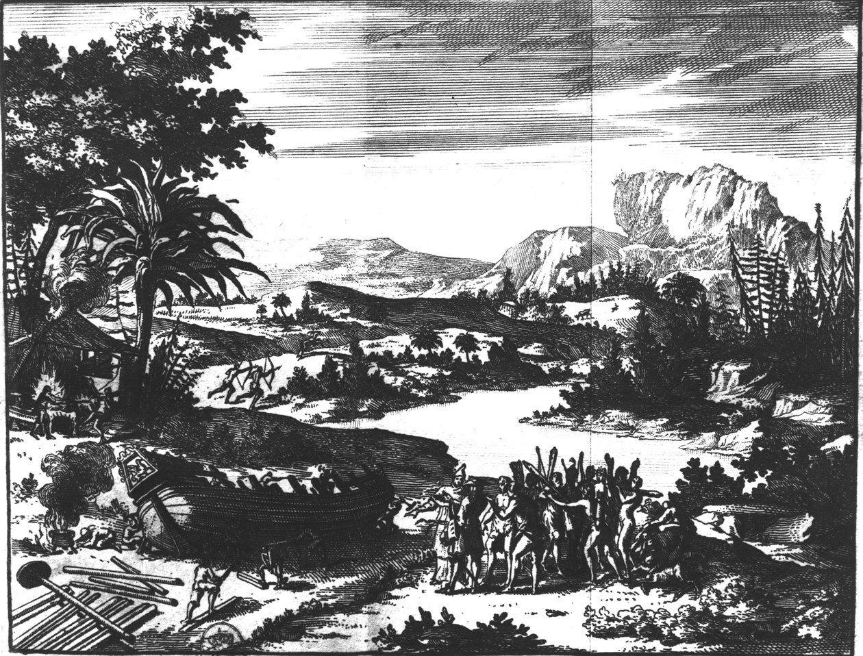 Rene Robert Cavelier de la Salle (1643-87) „griffjének” építése az Erie-tó partján, a „Voyages Curieux de M. de Hennequin et de M. de la Borde”-ból, 1711 alkotó: Netherlandish School