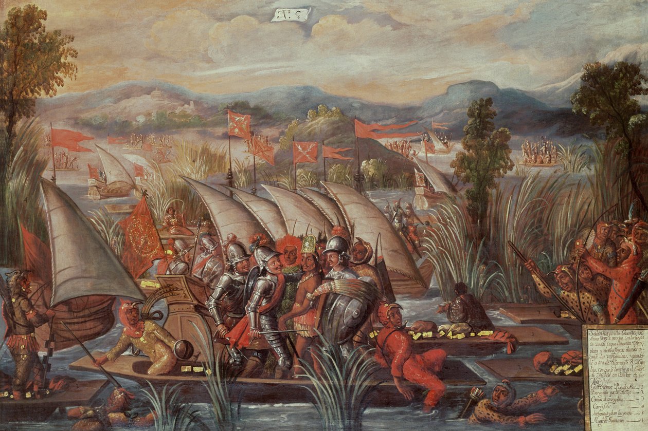 Guatemoc elfoglalása (kb. 1495-1522), az utolsó mexikói azték császár (8. panel) alkotó: Spanish School