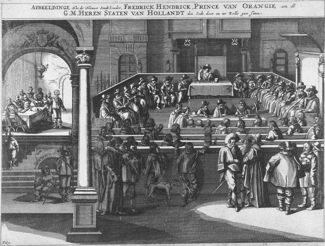 Illusztráció: Hogyan cselekszik és ül a Nieuwe Stadt tulajdonosa, Fredrick Hendrick, herceg van Orangie és a G.M. Heren Staten van Hollandt den Eedt alkotó: Unknown
