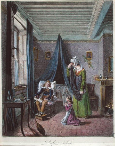 A beteg gyermek, 1820 körül (színes litó) alkotó: (after) Genot