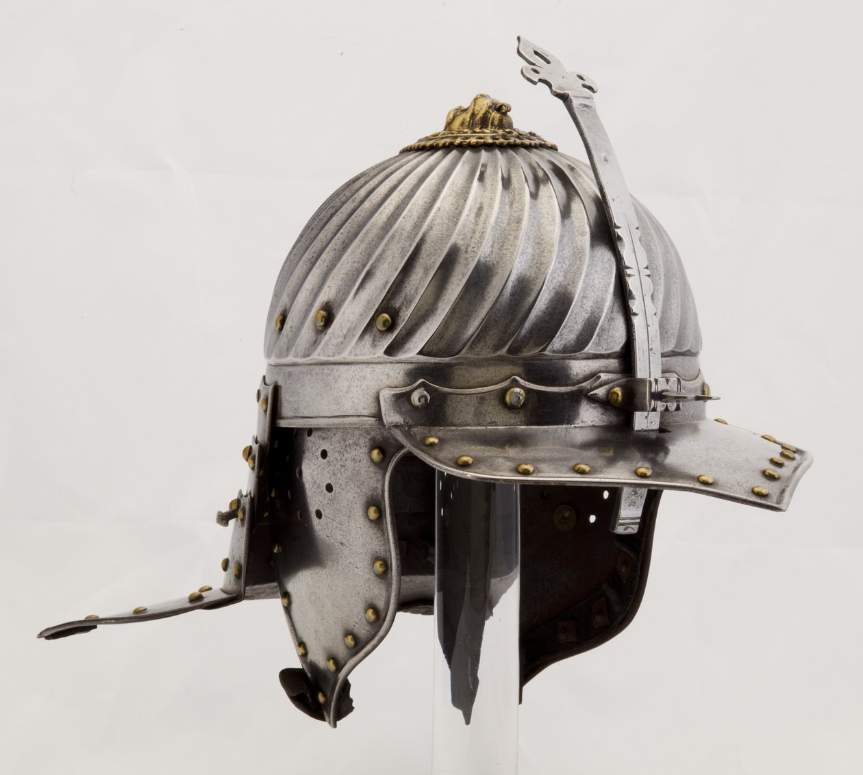 Zischägge, 1620-25 körül (acél, vas, sárgaréz és bőr) alkotó: (attr.to) German School