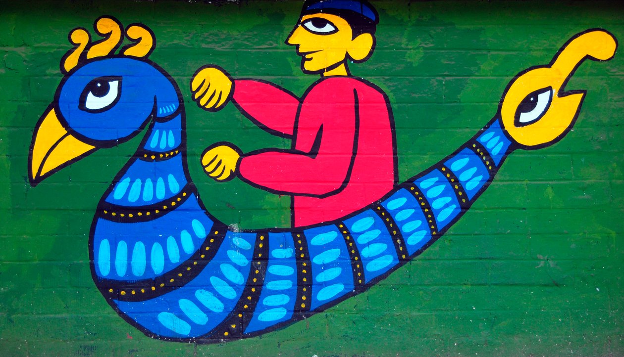 Bangladesi népmesék szereplőit ábrázoló falfestmény alkotó: Unknown
