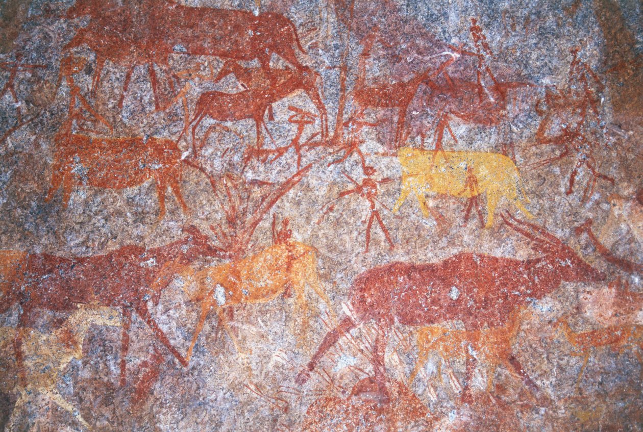 Inanke sziklafestmények, amelyeket a zimbabwei Matobo Nemzeti Park barlangjában fényképeztek. 1998. április 1. alkotó: Unknown