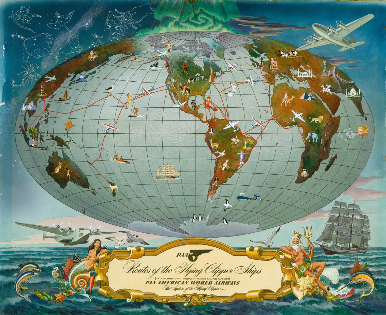 Kéziratos világtérkép – Pan American World Airways, 1942 körül alkotó: Unknown