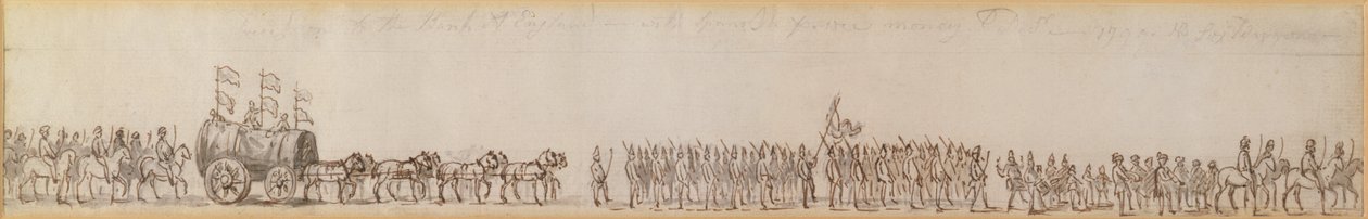 A Királyi Haditengerészet által elfogott spanyol pénzt vitt felvonulás a Bank of Englandhez, 1799 (toll- és tusrajz) alkotó: Unknown