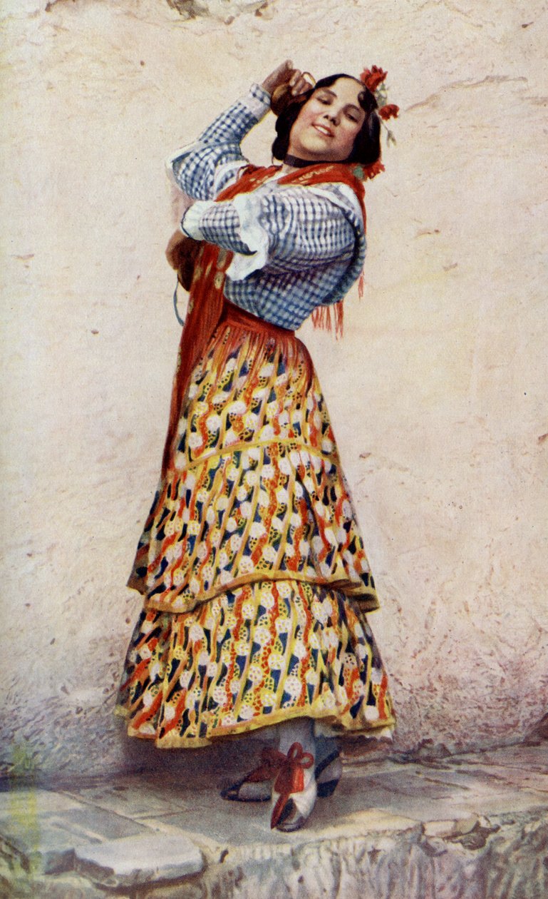 Spanyolország. Kék-fekete hajú granadai cigánylány istenien táncol. 1920 alkotó: Unknown