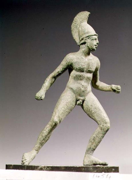 Szakáll nélküli harcos szobra Ajax, Oileus fia testtartásában, római, Kr. e. 350-300 (bronz) alkotó: Unknown