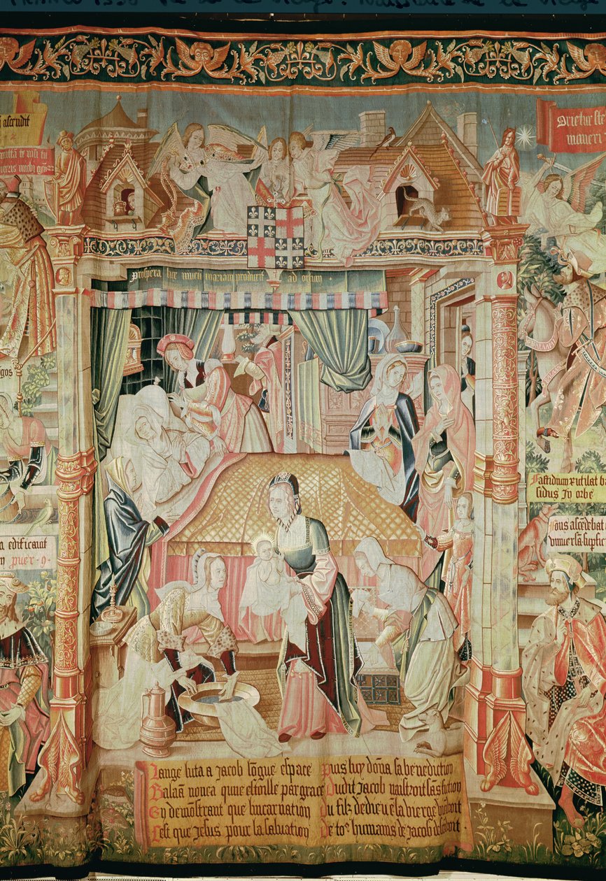 Szűz Mária születése, a Szűz Mária életének jeleneteiből, középső tábla, 1530 (lásd még 61162-3 és 61165) alkotó: Unknown