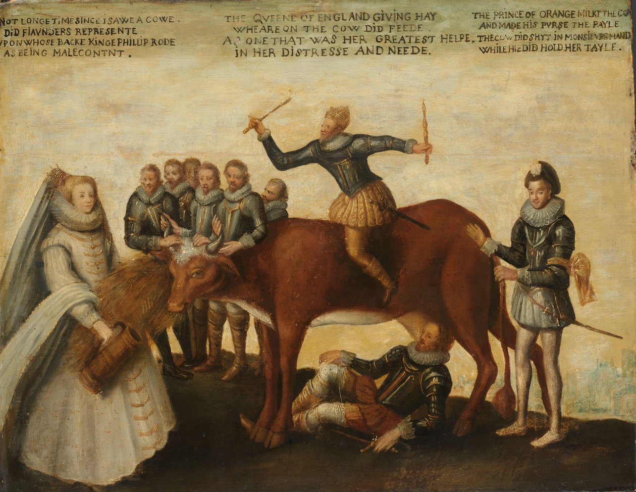 A tejelő tehén: A holland tartományok, fellázadnak II. Fülöp spanyol király ellen, Orániai Vilmos herceg vezeti, Az államok tábornoka I. Erzsébet királynő segítségért könyörög, c. 1633-39 alkotó: Unknown