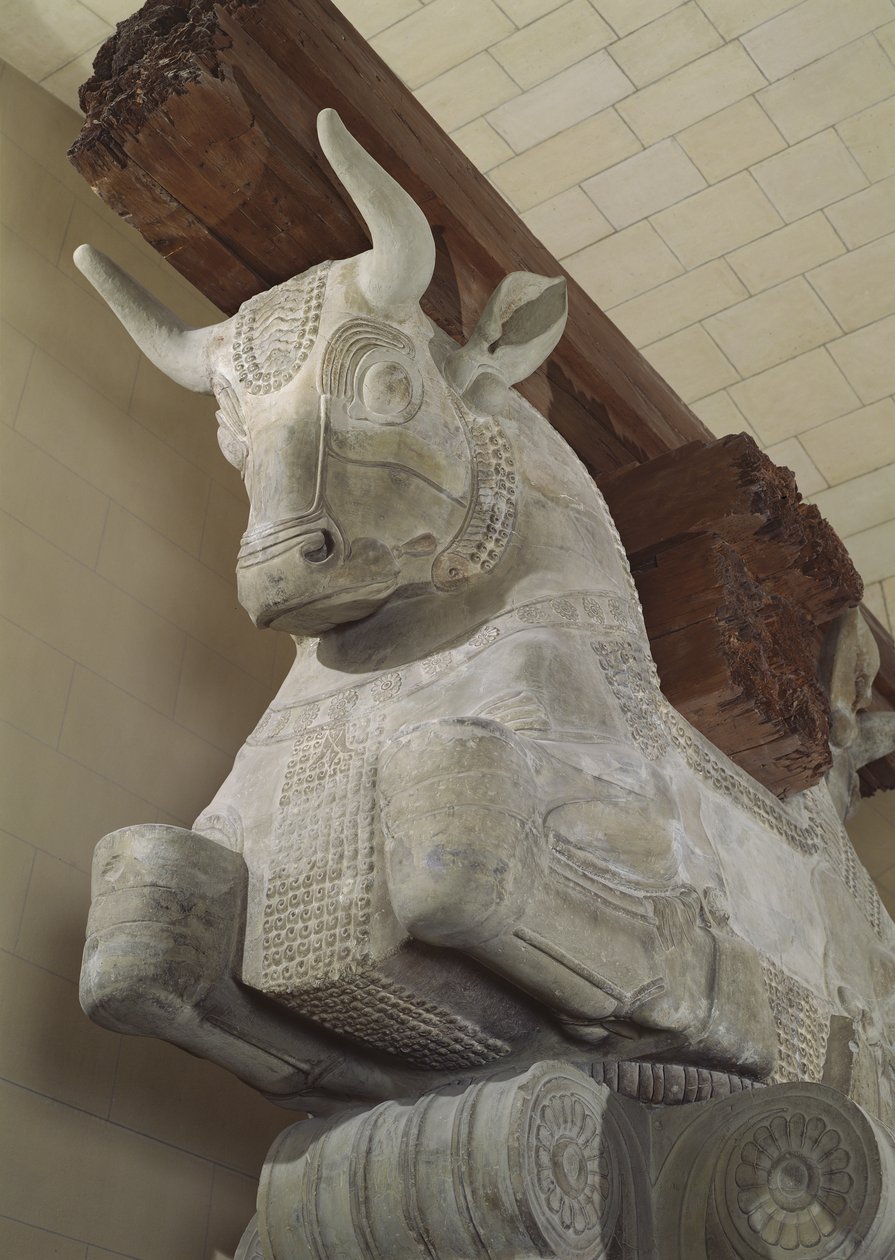 Perzsa stílusú főváros az Apadana oszlopából, Nagy Dárius palotájából Szuzában, Iránban, ie 500 körül (mészkő) alkotó: Achaemenid
