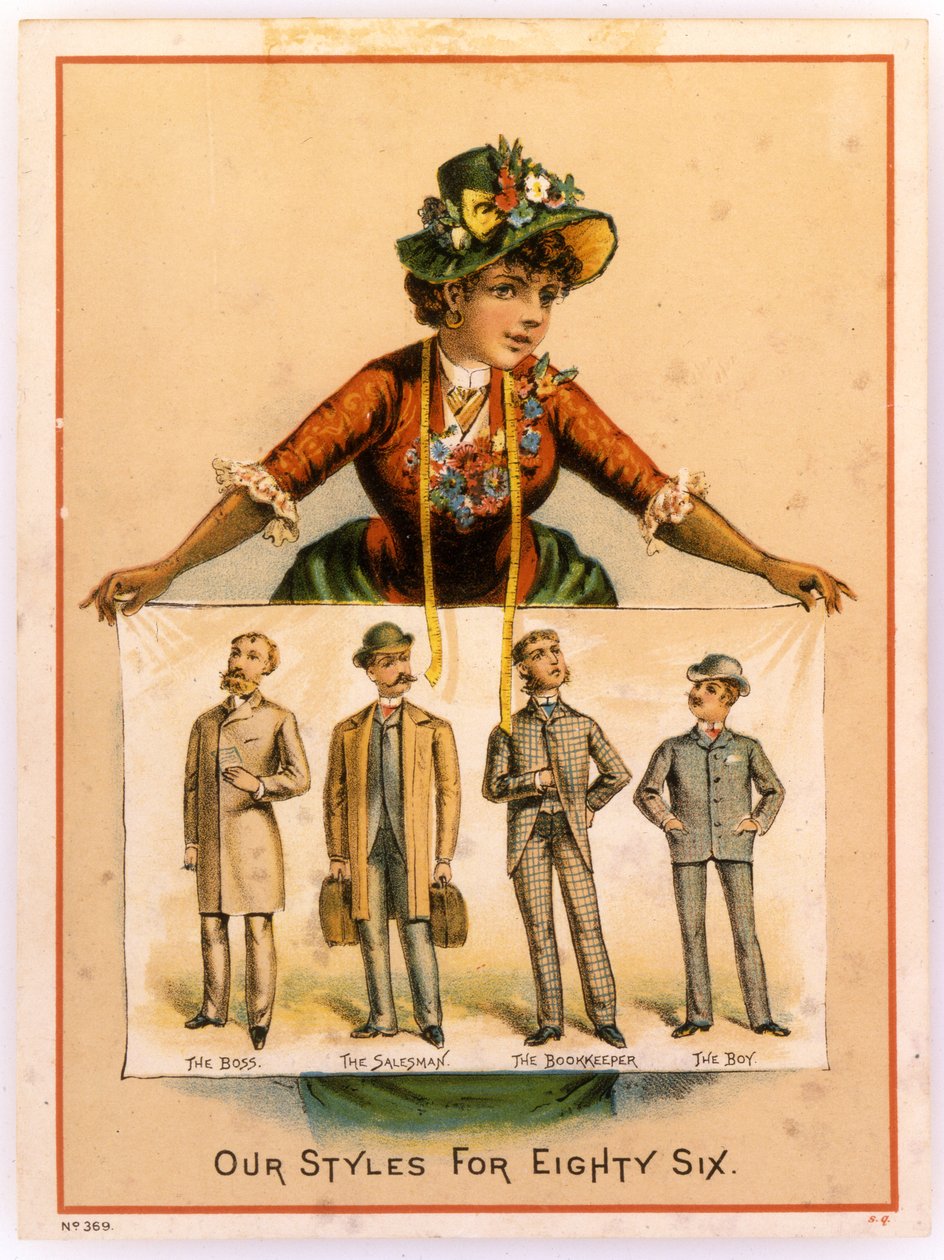 B. Rydill, Nyolcvanhat stílusunk: A főnök, az eladó, a könyvelő, a fiú, 1886 (litográfia [kereskedelmi kártya]) alkotó: American School