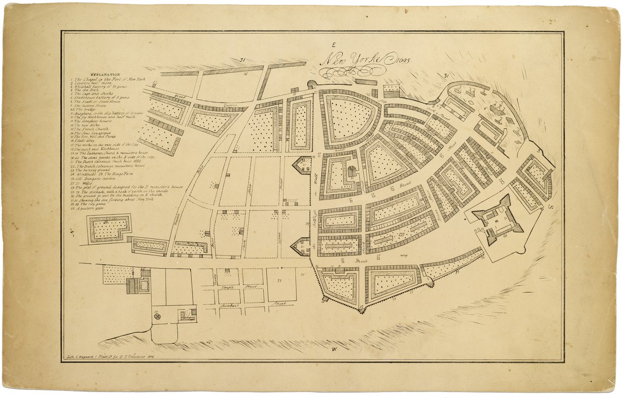 New Yorke 1695, 1846 (fekete tinta papíron, papírral alátámasztva) alkotó: American School