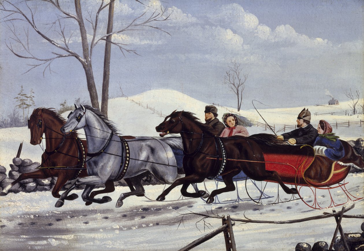 The Sleigh Race, 1865 körül (olaj, karton) alkotó: American School