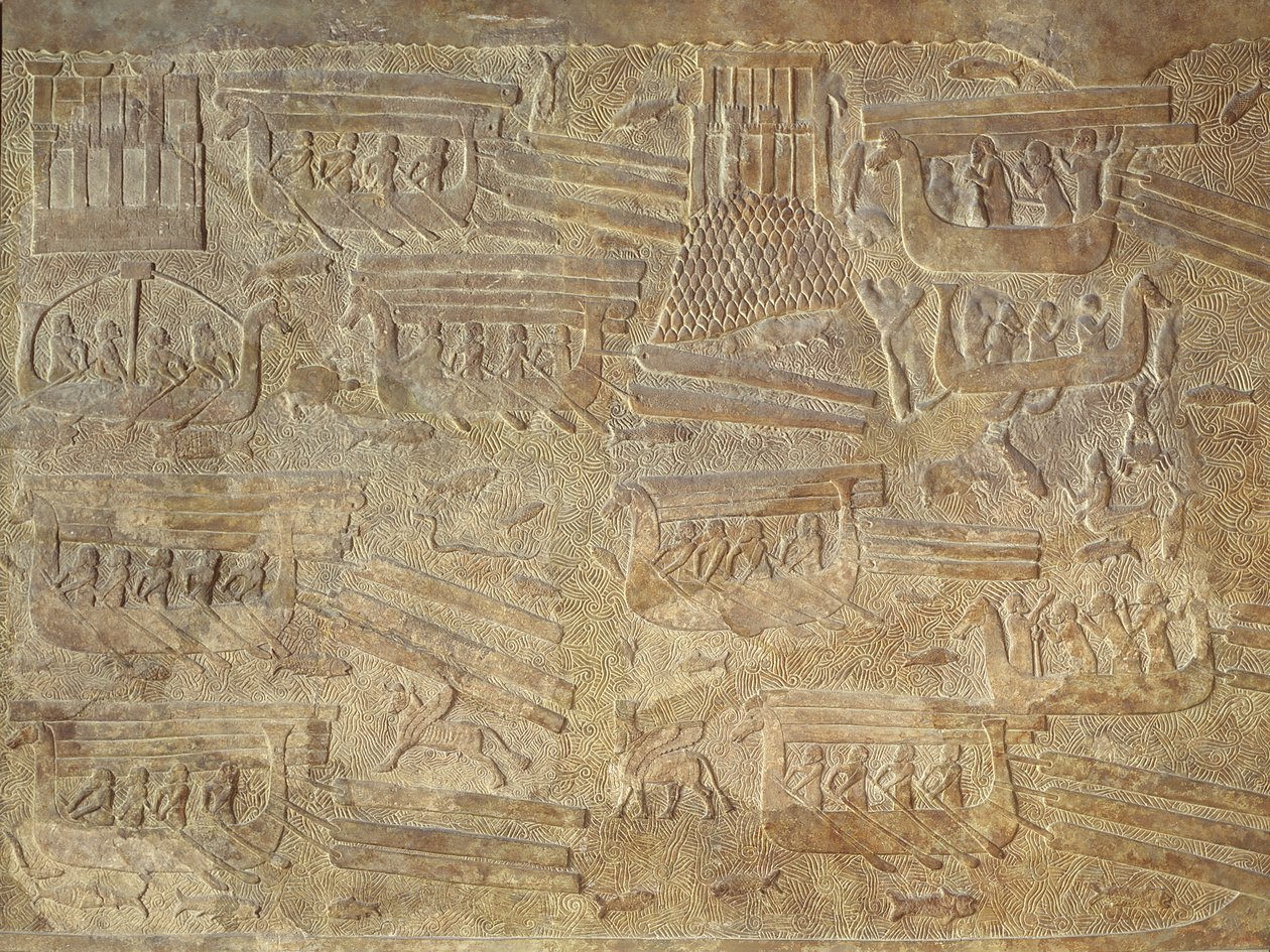 A fa tengeri szállítását ábrázoló dombormű alkotó: Assyrian