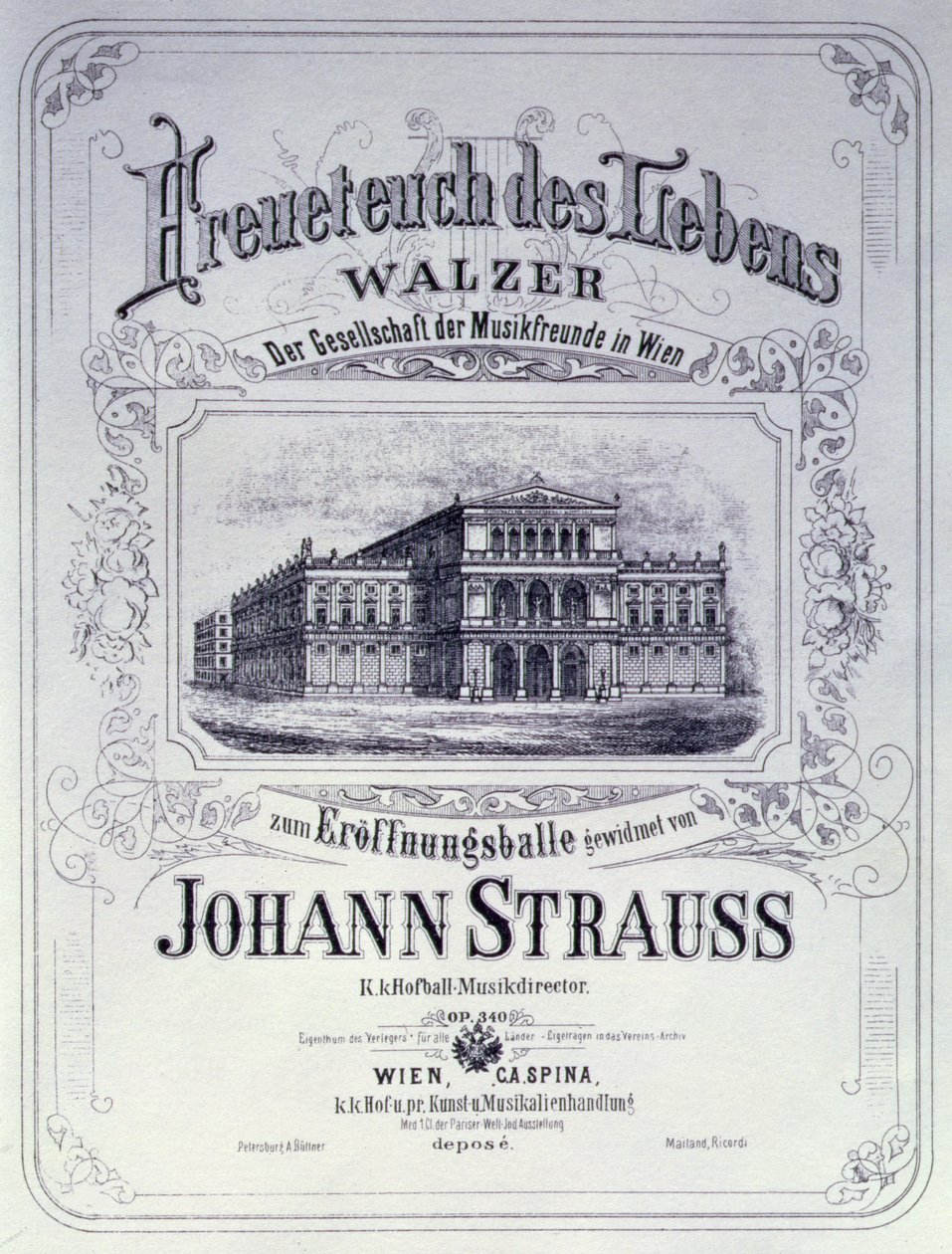 A Freueteuch des Lebens-t reklámozó plakát, ifjabb Johann Strauss keringője, amelyet egy avatóbálon mutatnak be, 1870 alkotó: Austrian School