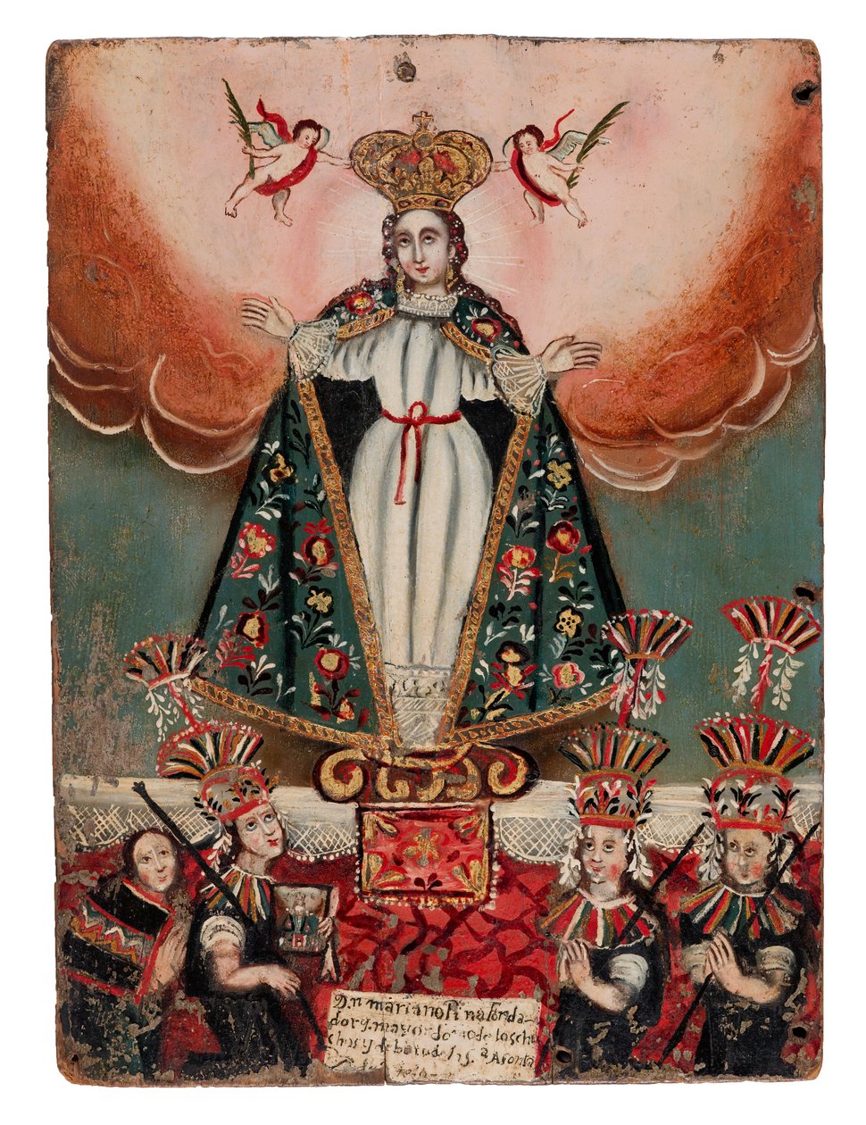 Szűz Mária indiai adományozókkal, 1752 (olaj, fatábla) alkotó: Bolivian School