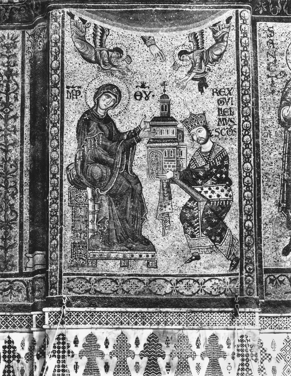 II. Vilmos szicíliai király felajánlja a Monreale-i templomot a Szűzanyának (mozaik) alkotó: Byzantine School