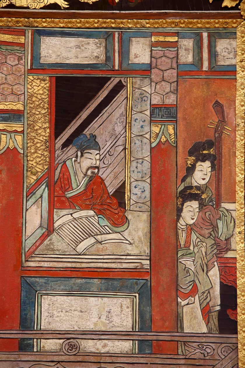 Coromandel lakk fa panelek Kínából, részlet, 1730 körül alkotó: Chinese School