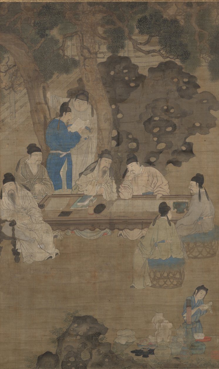 Tang tizennyolc tudósa, 17. század (tinta, szín és selyem) alkotó: Chinese School