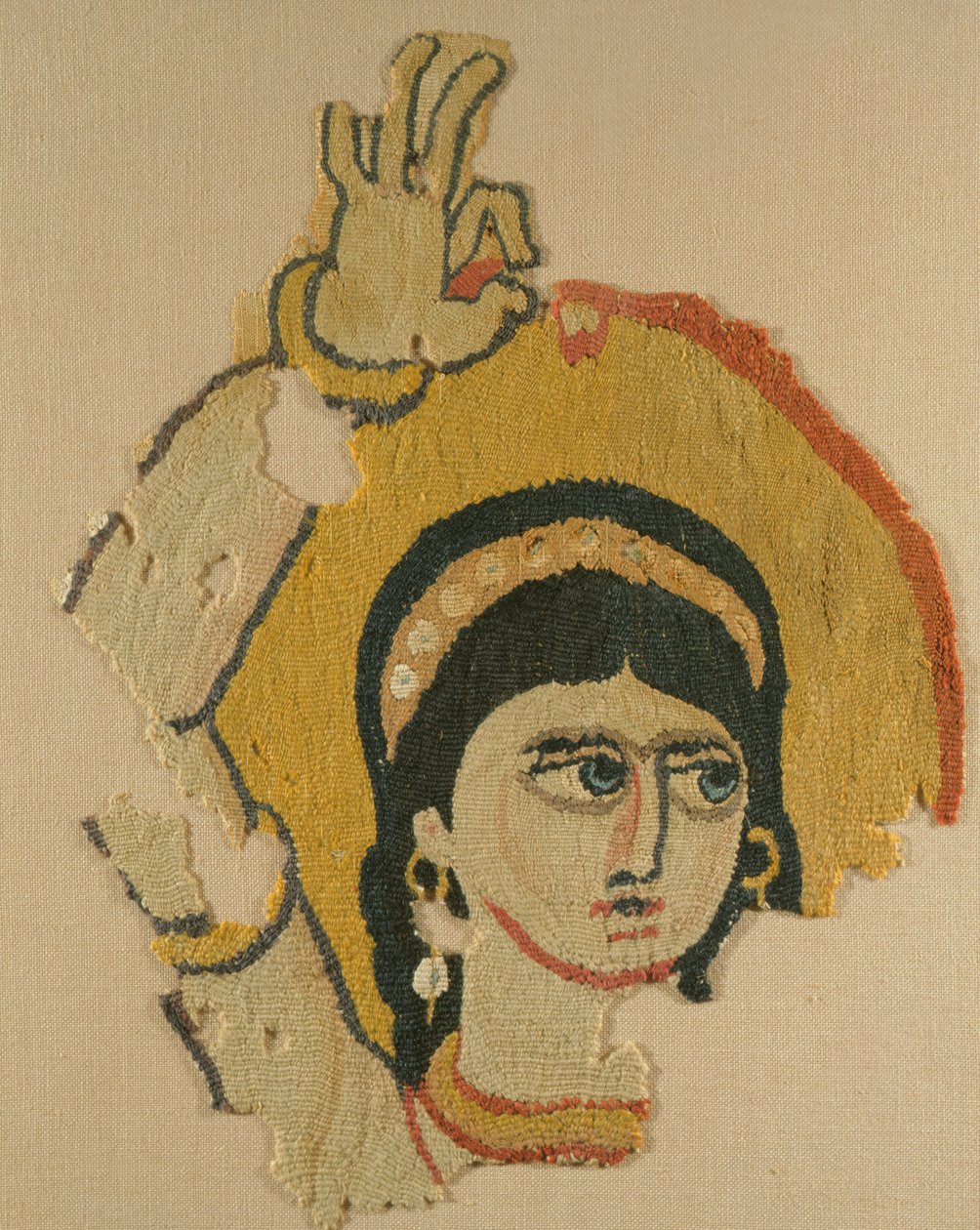Táncos feje, gobelin (vászon és gyapjú) alkotó: Coptic