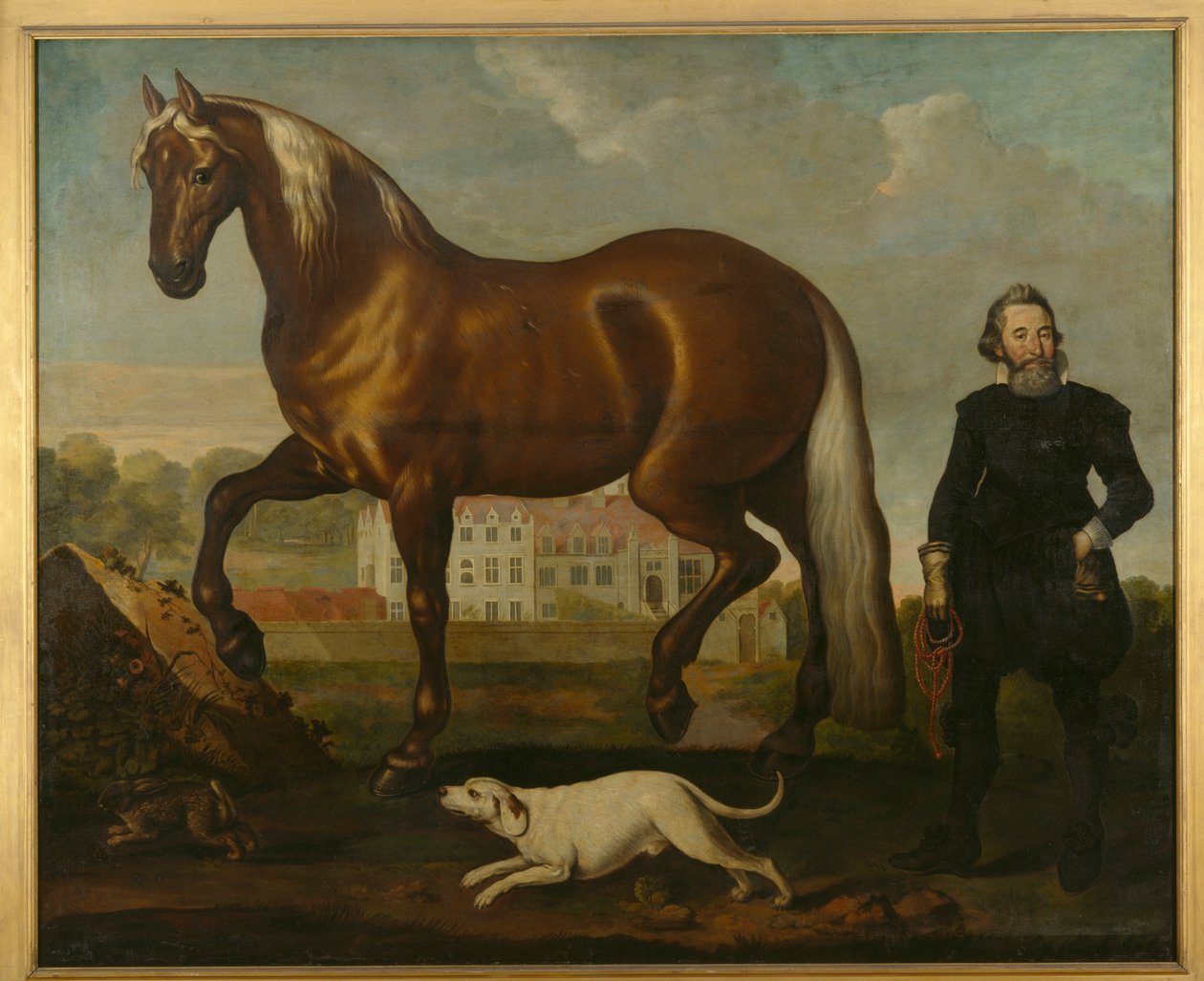 Egy öböl ló kilátással a Welbeck apátságra – Nyugati front, 1630 körül alkotó: English School