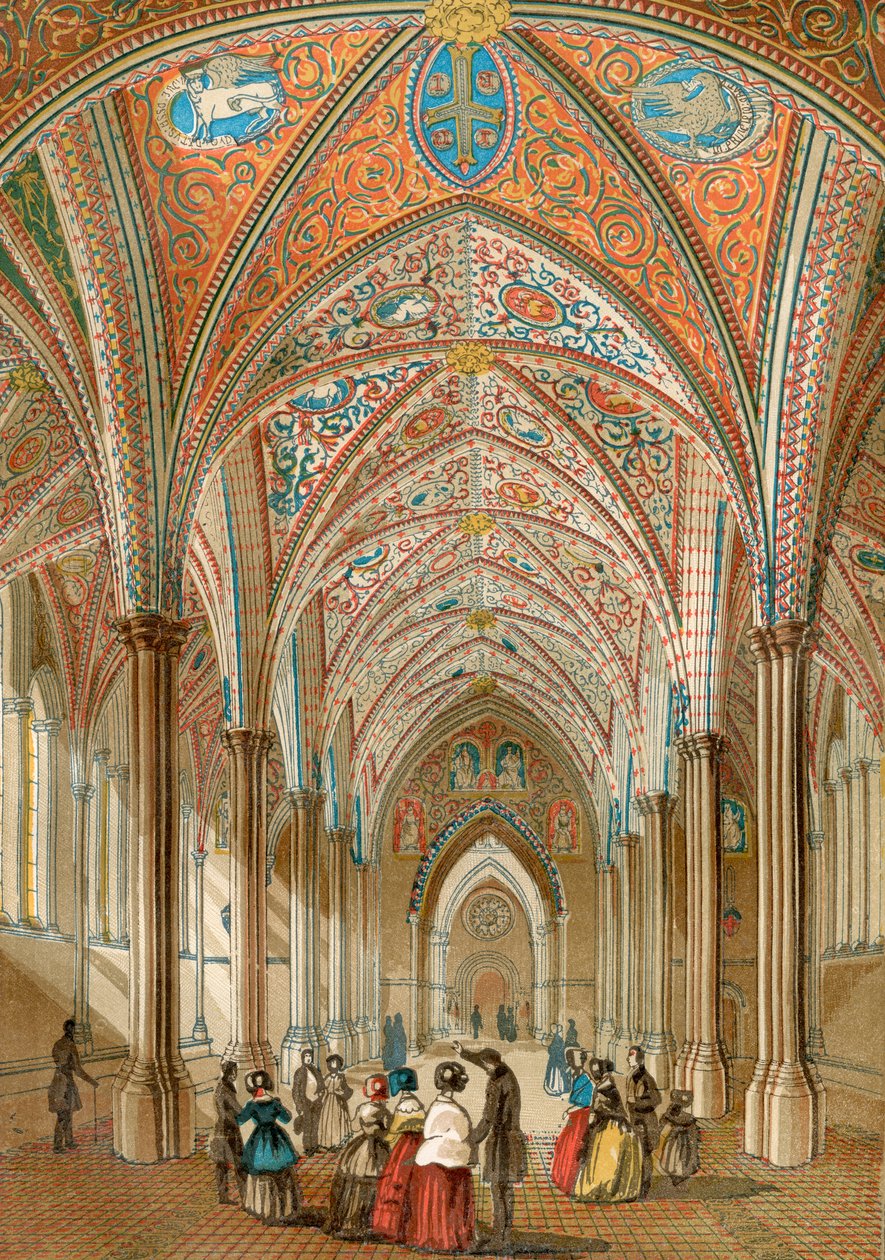 A Temple Church belseje, London, Anglia, Ó-Angliából: Képi Múzeum, pub. 1847 alkotó: English School
