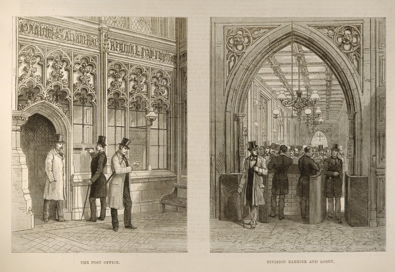 The House of Commons: The Post Office and the Division Barrier and Lobby, The Illustrated London News, 1882. február 18. alkotó: English School