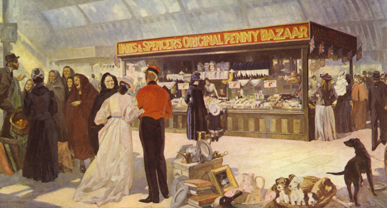 Az Open Penny Bazaar eredeti típusa a Nyilvános Vásárcsarnokban, 1890 alkotó: English School