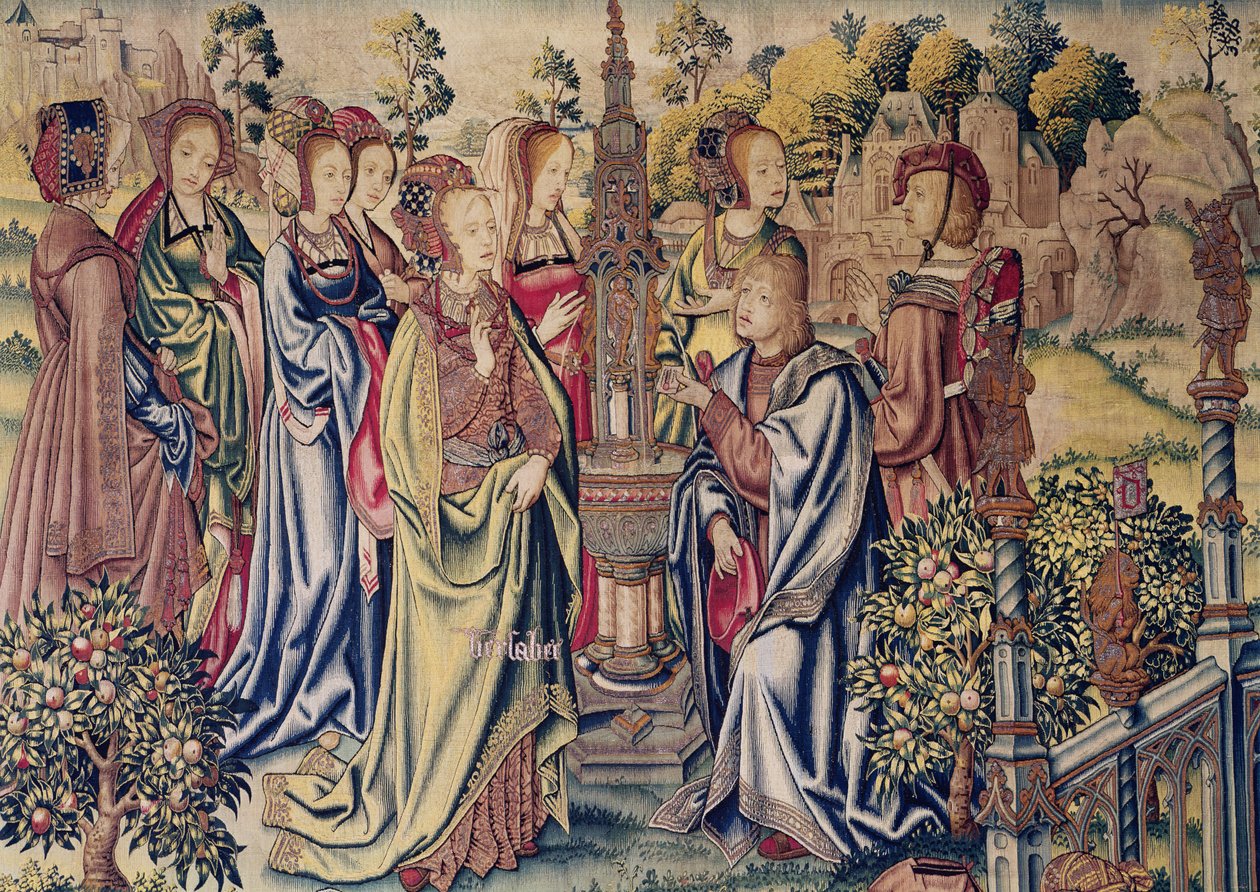 Betsabé két hírnököt fogad Dávidtól a kútnál, 1510-1515 alkotó: Flemish School