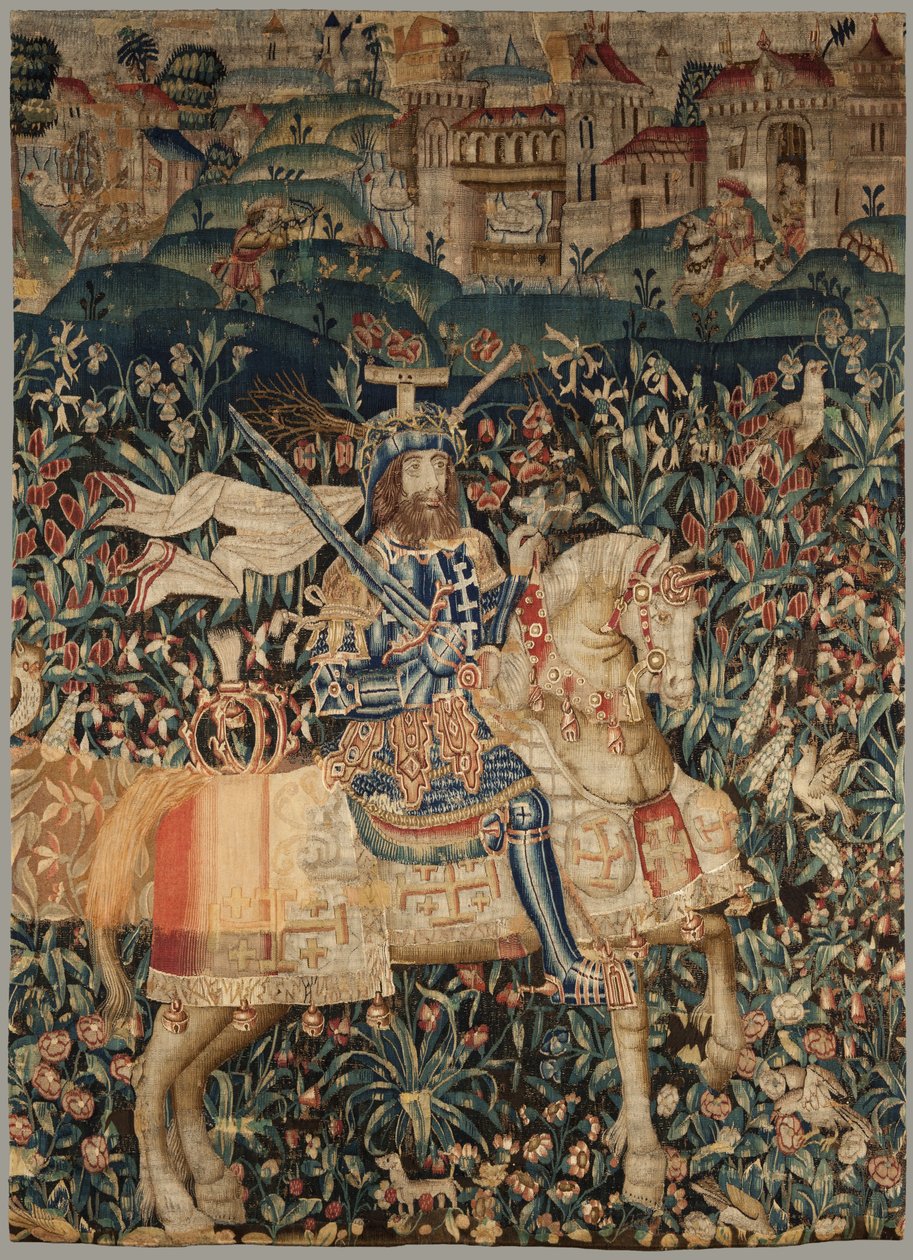 Gobelin Godfrey of Bouillon, 1500 körül (festett gyapjú későbbi javításokkal) alkotó: Flemish School