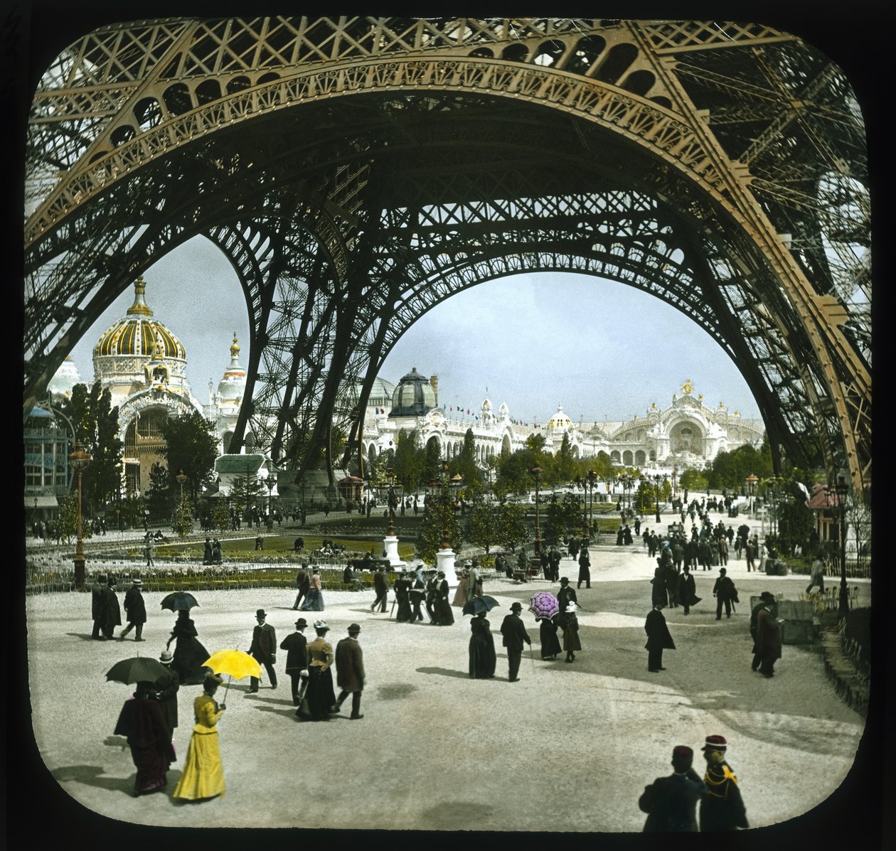 Párizsi kiállítás: Champ de Mars és Eiffel-torony, Párizs, Franciaország, 1900 (lámpás csúszda) alkotó: French Photographer