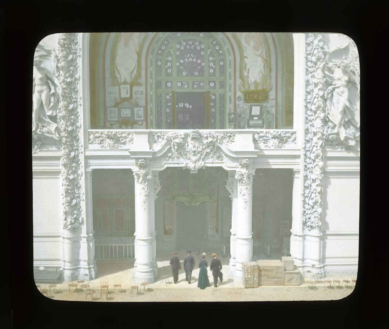 Párizsi kiállítás: Dekoratív Művészetek Palotája, Párizs, Franciaország, 1900 (lámpás csúszda) alkotó: French Photographer