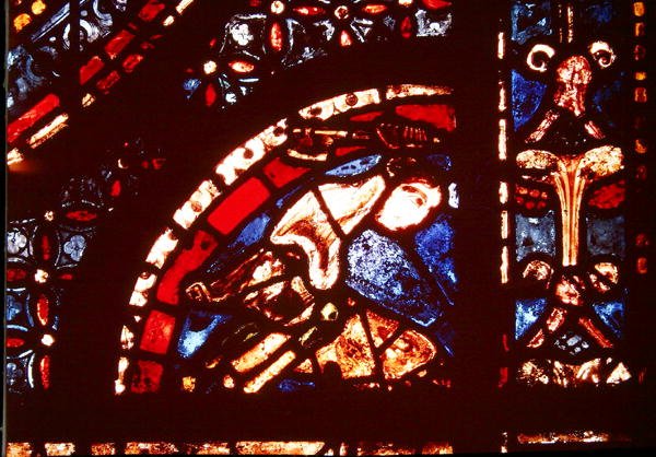 Mészáros, részlet a Szűz csodái ablakának jobb alsó sarkából a hajó déli folyosójában, 1205-15 alkotó: French School