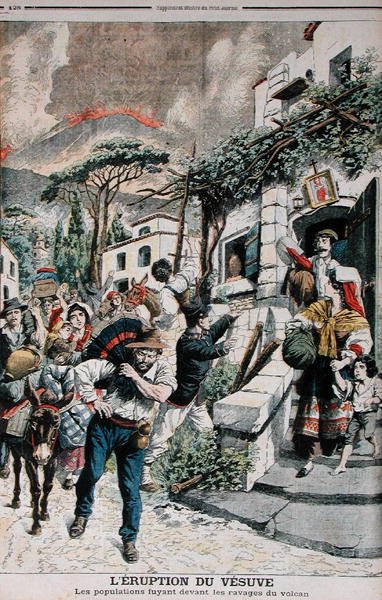 A Vezúv kitörése, A vulkán elől menekülő emberek, illusztráció a Le Petit Journalból, 1906. április 22. alkotó: French School