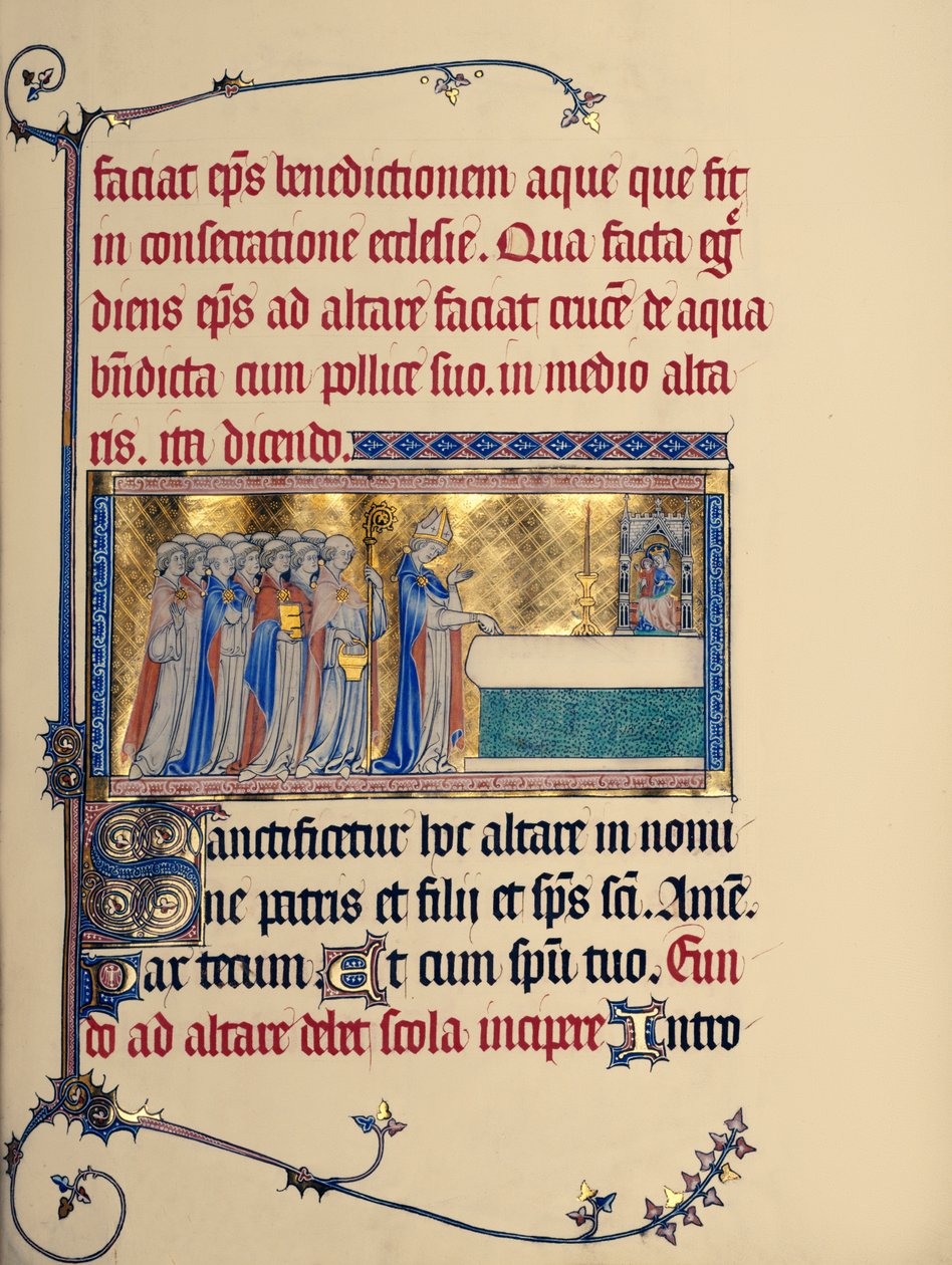 Ms 298 f.30r Egy templom felszentelése, a metzi pápától, 1302-1316 körül (aranylevél és tempera pergamenen) alkotó: French School