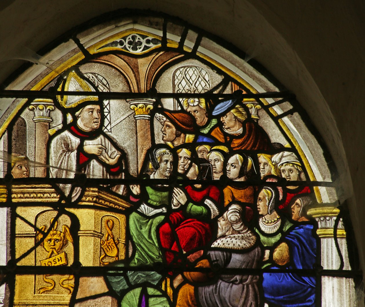 Ablak ábrázoló Jelenet Szent Claude életéből: a Szent prédikál alkotó: French School