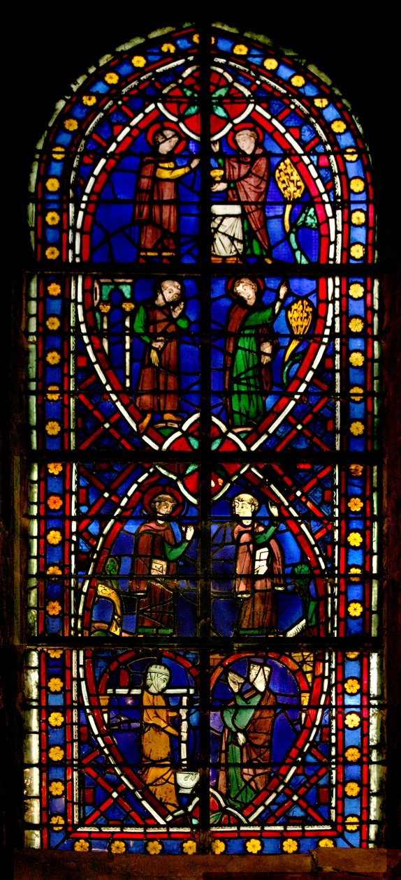 Ablak jelenetet ábrázol Saint Germain életéből: a szent és unokatestvére, Saintratide elhagyja az iskolát alkotó: French School