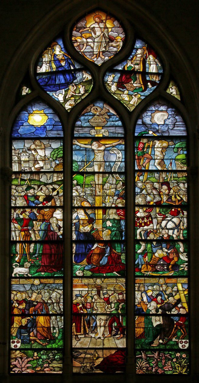 A Keresztrefeszítés és a Passió jeleneteit ábrázoló ablak, 1550-10 körül alkotó: French School