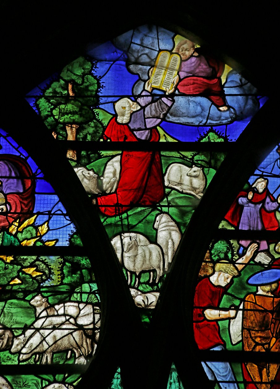 A sivatagban mannát gyűjtő izraelitákat ábrázoló ablak, 1534 alkotó: French School