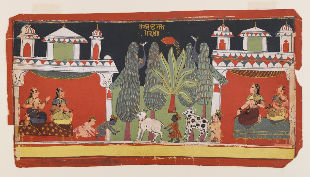 Krishna és Balarama mint gyerekek, 1690 körül (átlátszatlan wc és arany papíron) alkotó: Indian School