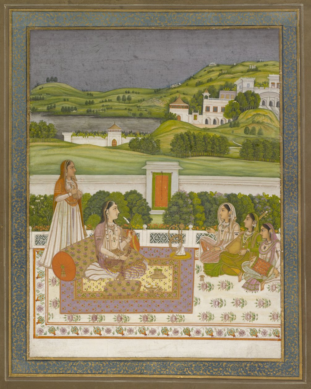 Zenehallgató hercegnő, 1775-80 (arany és ezüst gouache, papír) alkotó: Indian School
