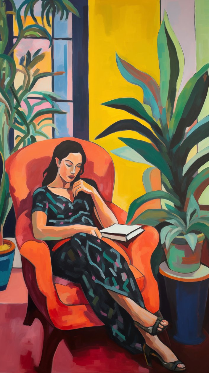 Matisse stílusú festmény nő a széken | online egyéni vászon nyomatok alkotó: F. Abderrahim