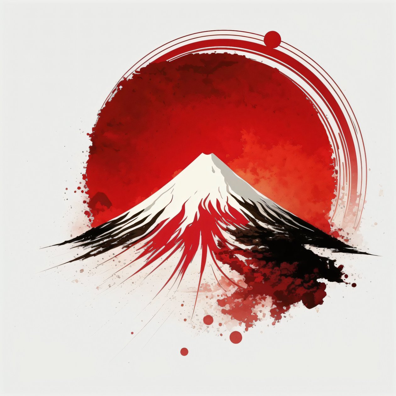 Mount Fuji festmény : Piros kerek stroke kalligrafia ecsettel, vászon nyomatok alkotó: F. Abderrahim