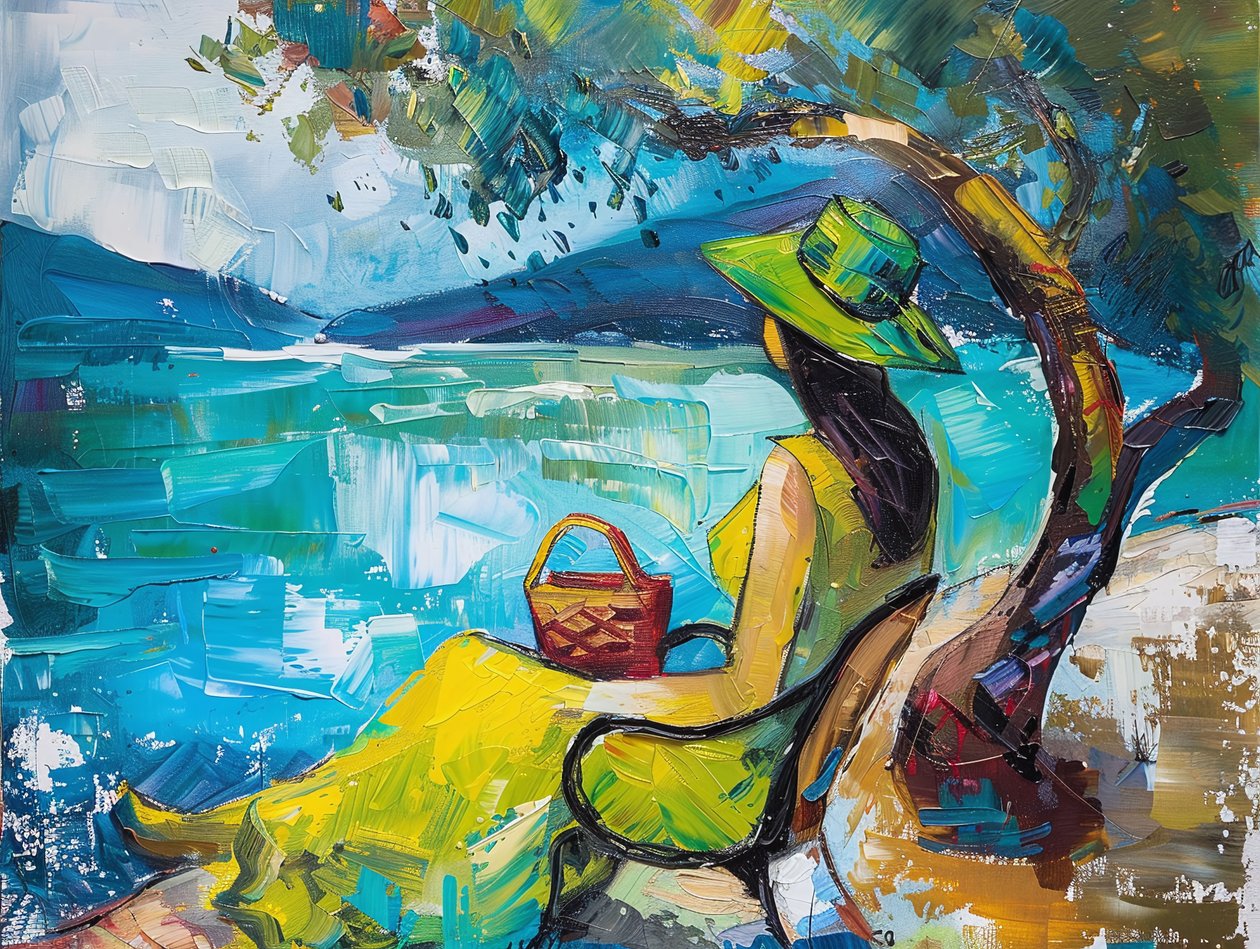 festmény modern nő zöld ruhában, Fali dekoráció eladó alkotó: F. Abderrahim